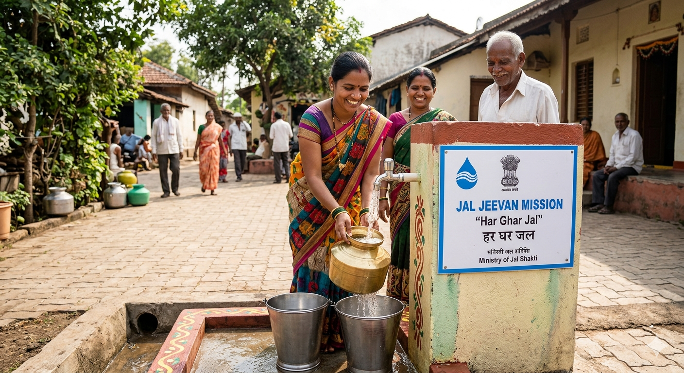 Jal Jeevan Mission 2026 Har Ghar Jal scheme providing rural tap water connections in India